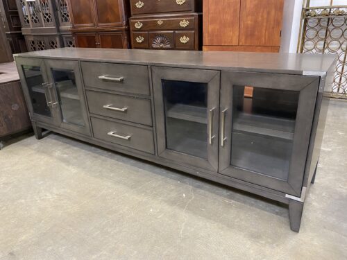NEW! ABBYSON Daxton 80” Multi-Use Media Console in Cool Grey Brown with Silver Accents (Southcenter Store)