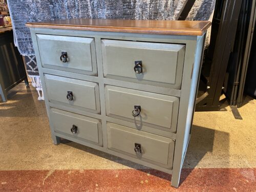 Rustic Sage Green 6-Drawer Dresser With Drop Ring Pulls