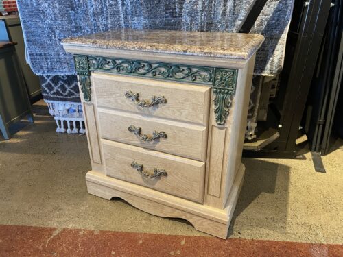 Light Beige 2-Drawer Nightstand with Green Acanthus Vine Molding