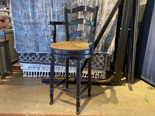 French Country Style Black Wicker Swivel Bar Stools