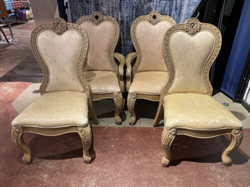 Vintage French Style Beige Dining Chair with Heart Shaped Backrest  (Set of 4 Chairs)