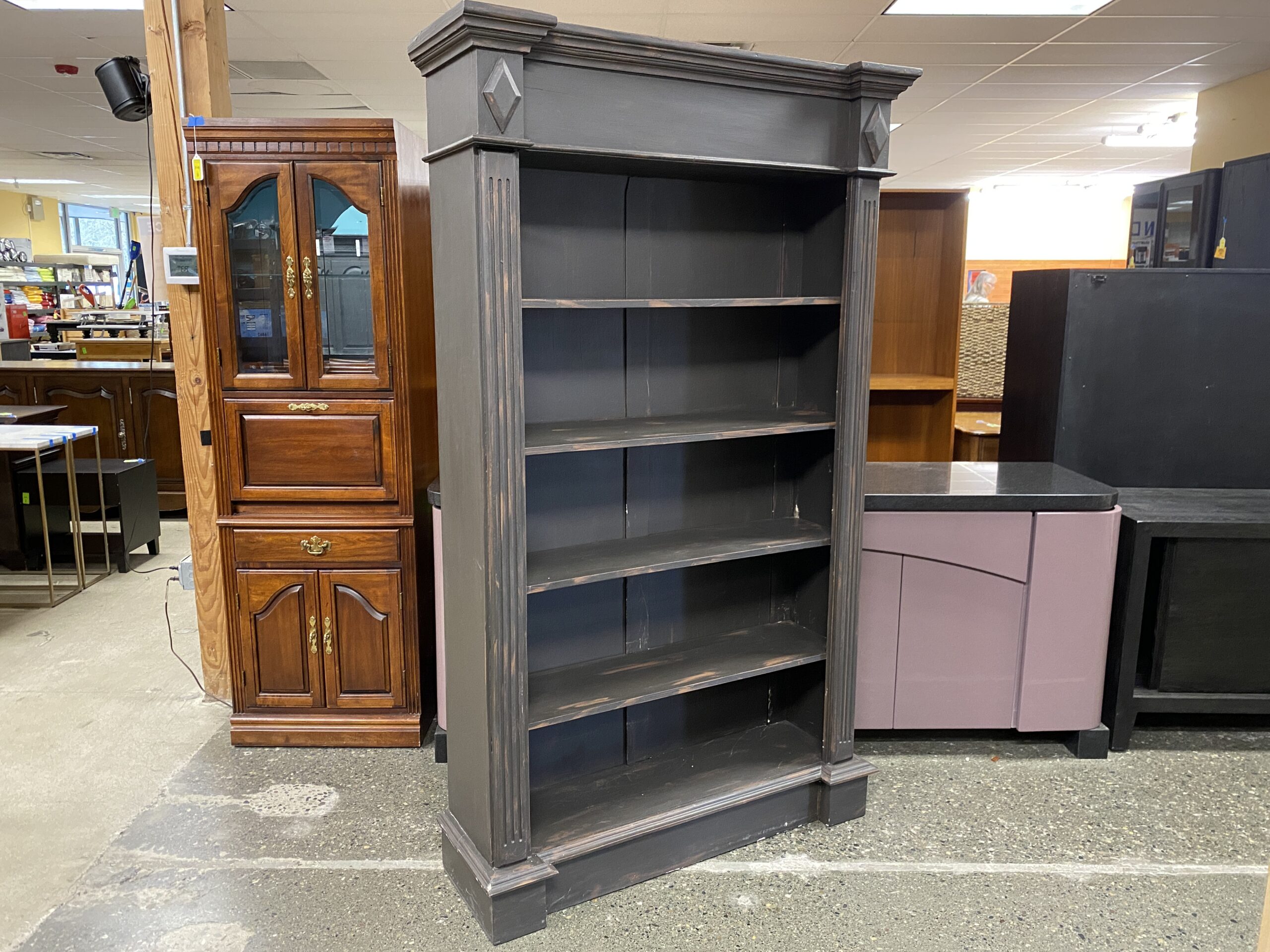 Dark Brown Painted 5-Shelf Bookcase