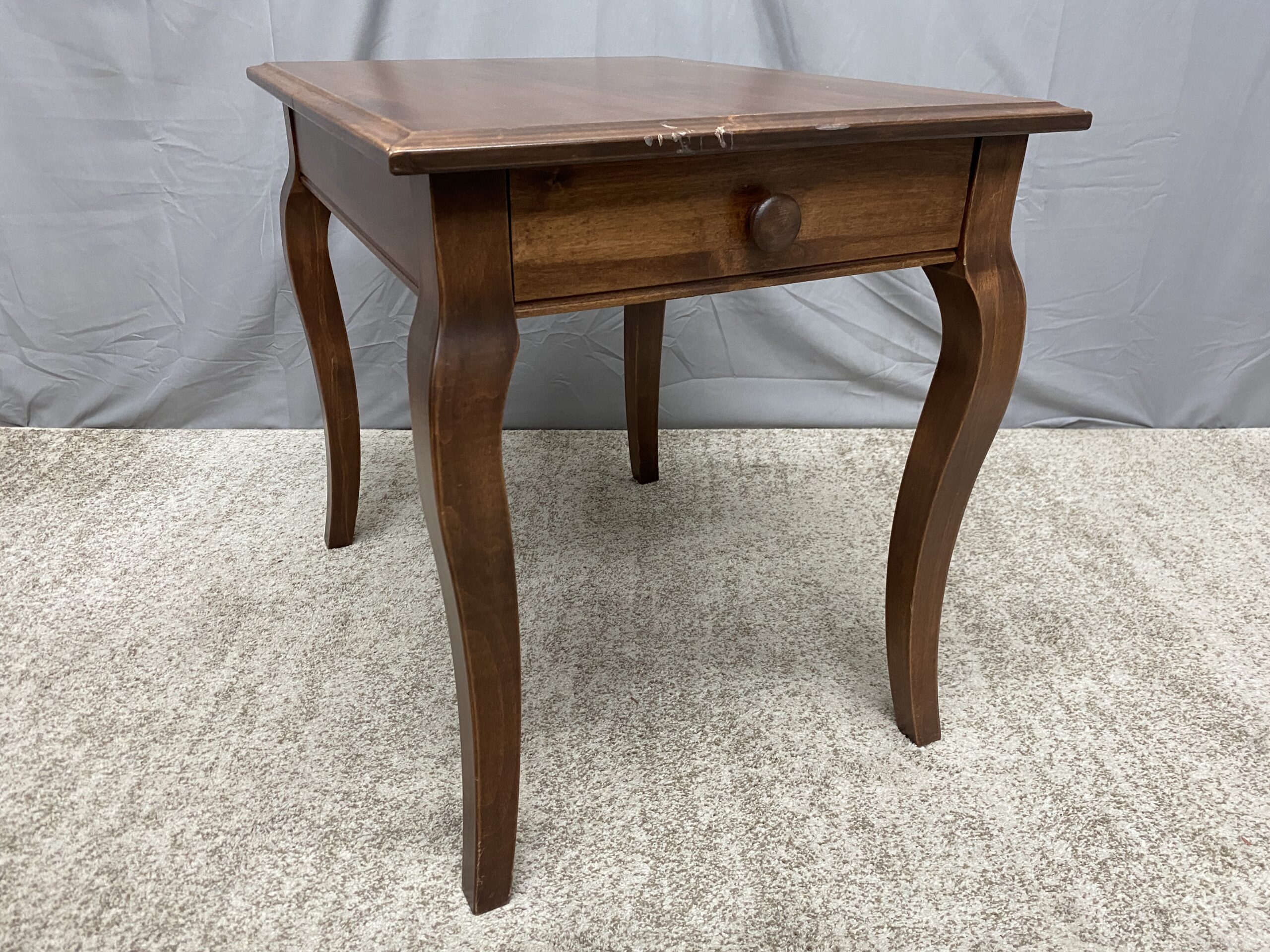 Brown French Provincial Rectangular Side Table w/ Drawer