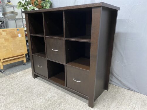 Dark Wooden 9-Cube Storage Shelf w/ 3 Drawers