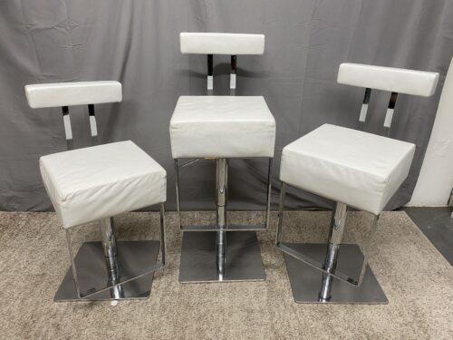 CHINTALY IMPORTS White Leather Height Adjustable Swivel Stools (Set of 3)