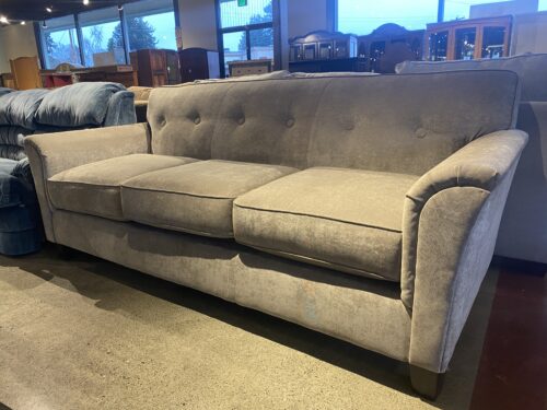 ASHLEY FURNITURE Gray 3 Cushion Sofa with Rolled Armes and Tufted Back