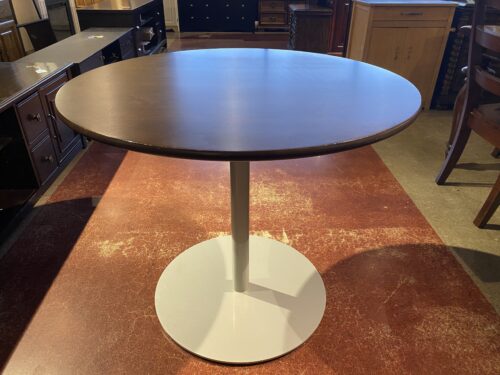 Dark Espresso Round Pedestal Dining Table with Metal Base