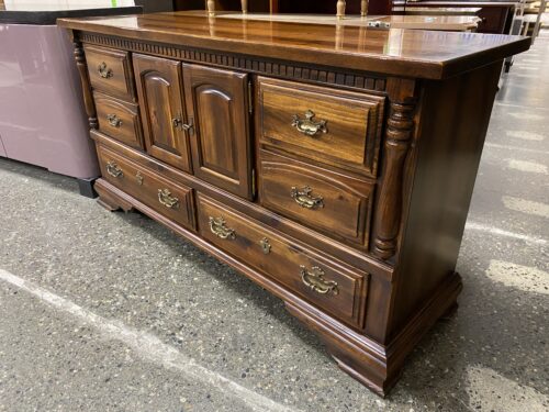 Light Cherry Finish 6-Drawer Low Dresser w/ Cabinet