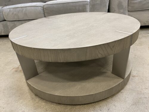 RESTORATION HARDWARE Grey Modern Verrazano 2 Tier Oak Coffee Table with Silver Accents