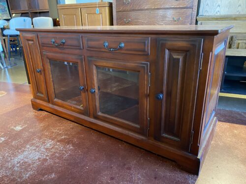 WINNERS ONLY Solid Wood Brown Entertainment Center with 2 Glass Doors