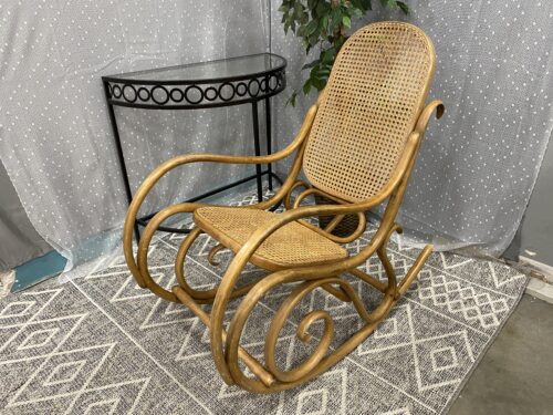 Vintage Cane Back Rocking Chair with Ornate Bentwood Base