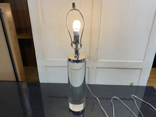 RESTORATION HARDWARE Cylindrical Column Polished Nickel Crystal Table Lamp w/ Dimmer Switch