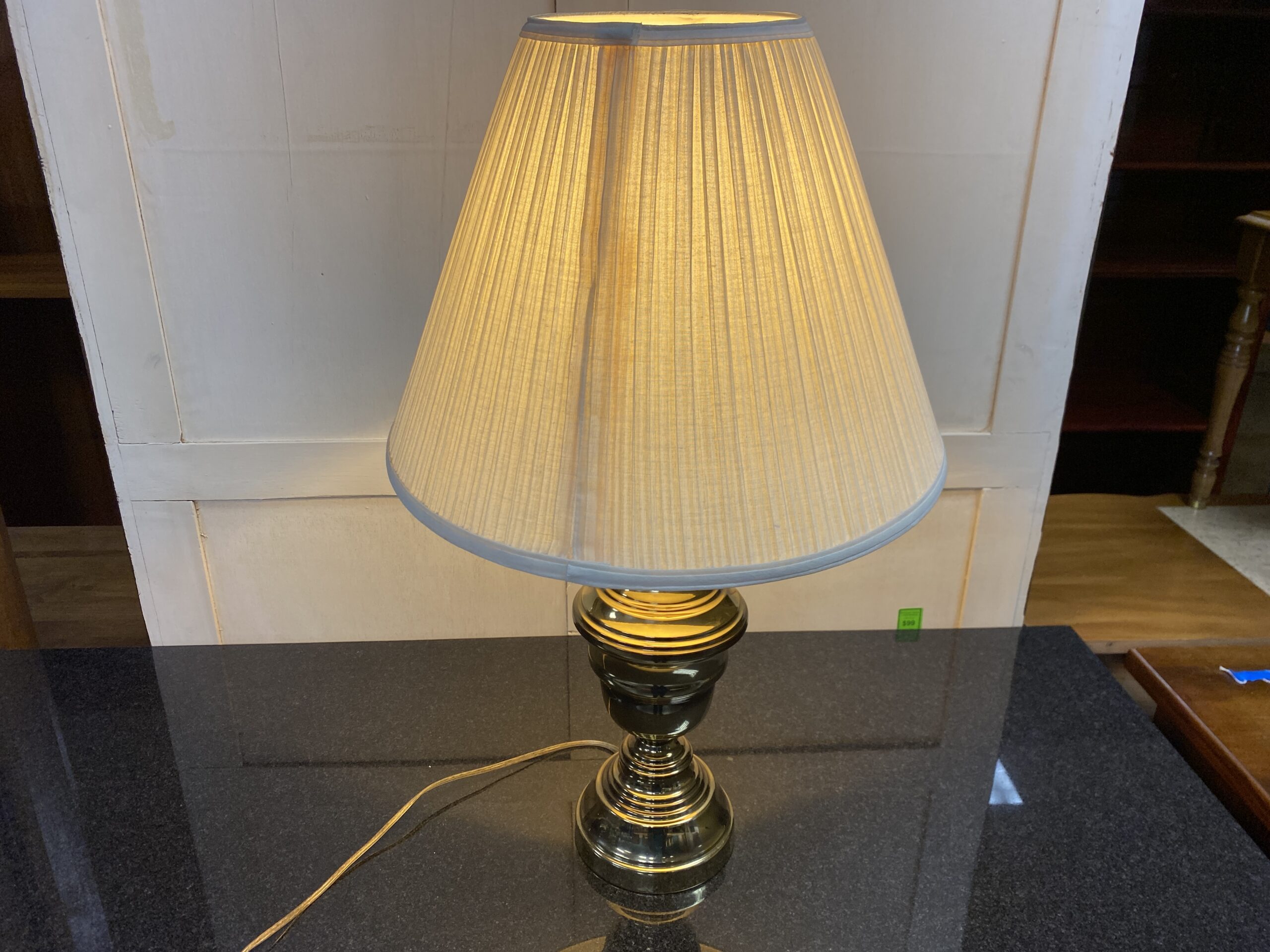 Brass Finish Traditional Table Lamp w/ White Pleated Shade