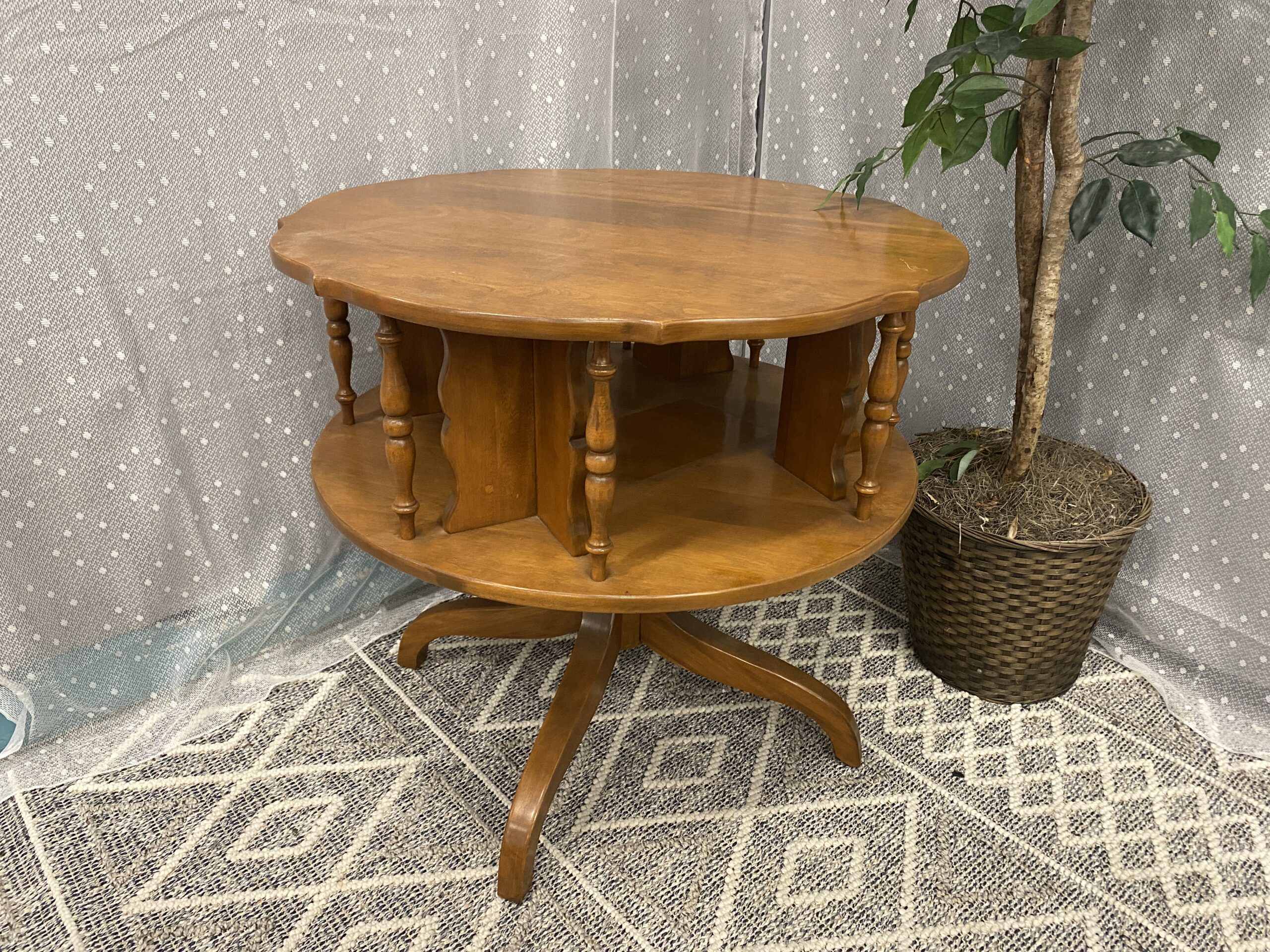 Vintage Provincial Wooden 2 Tier Pedestal Accent Table