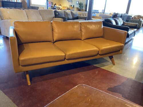 Modern Style Sofa in Tan with Tapered Wooden Legs