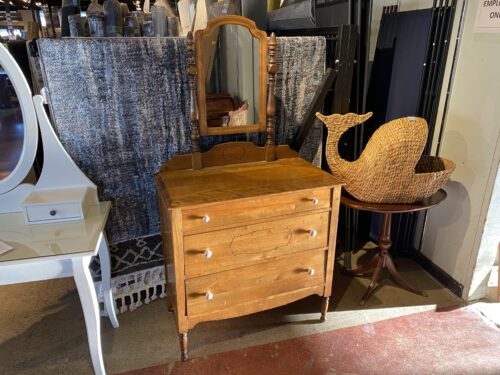 Antique Three Drawer Dresser with Swing Mirror