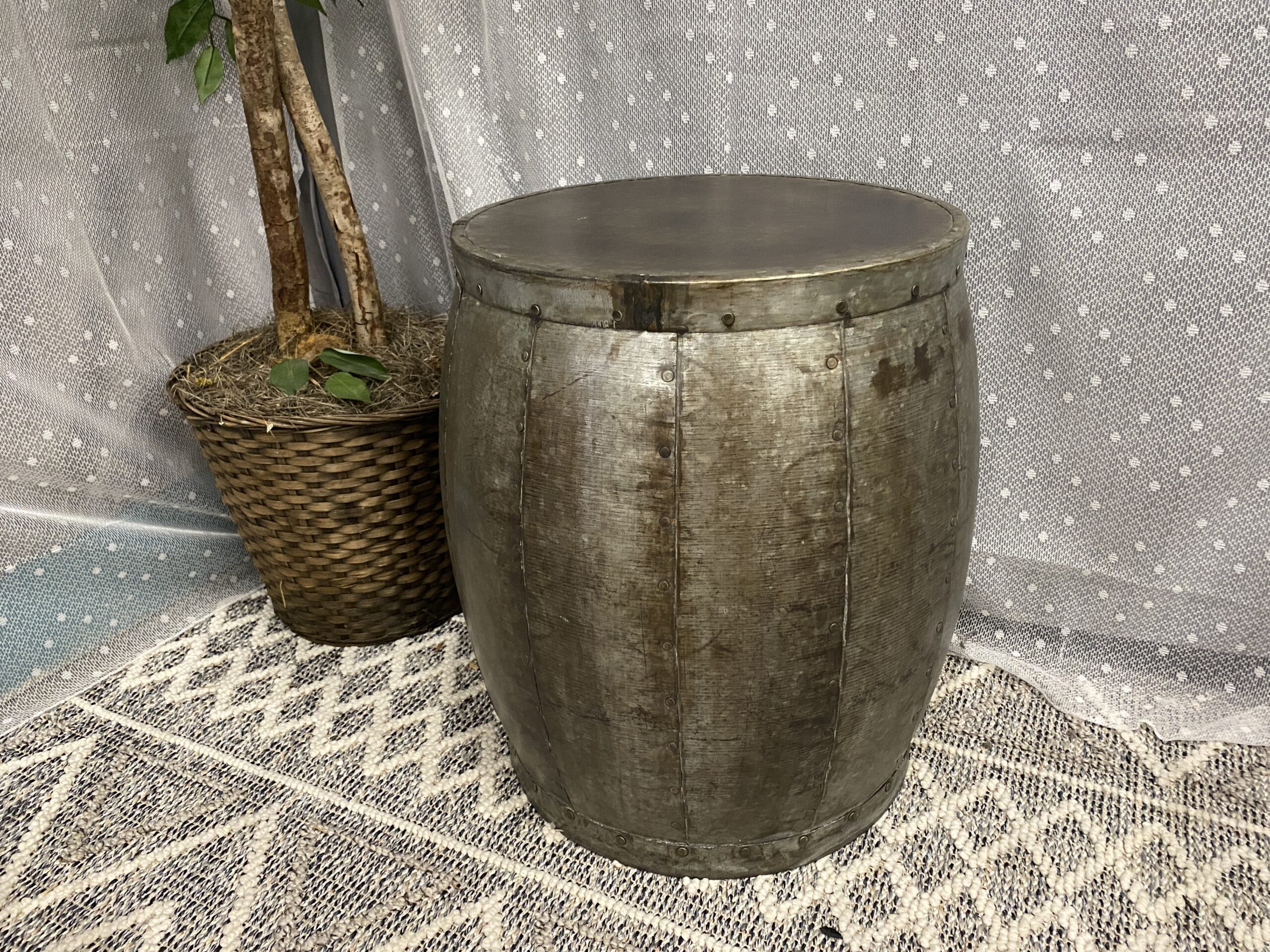 Industrial “Fortress Drum” Metal Accent Table