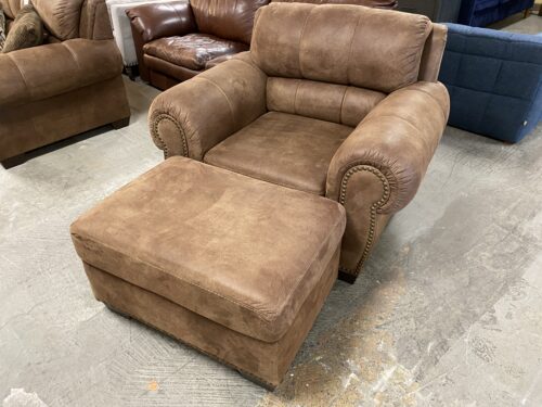 ASHLEY Chocolate Roll Arm Accent Chair & Ottoman w/ Nailhead Trim