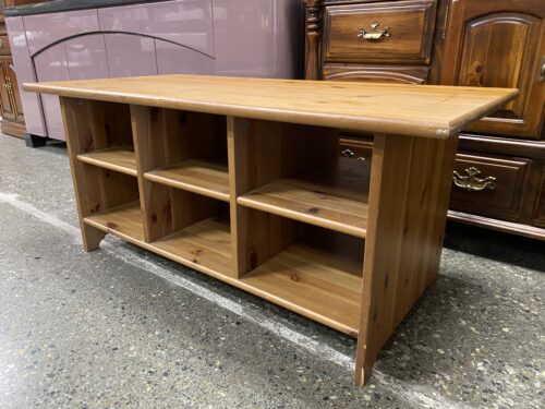 Natural Finish Rectangular Coffee Table w/ 6 Cubbies