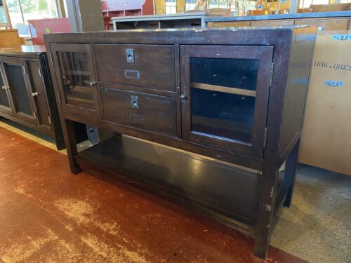 POTTERY BARN Rhys Solid Mahogany Campaign Style Rustic Console Table