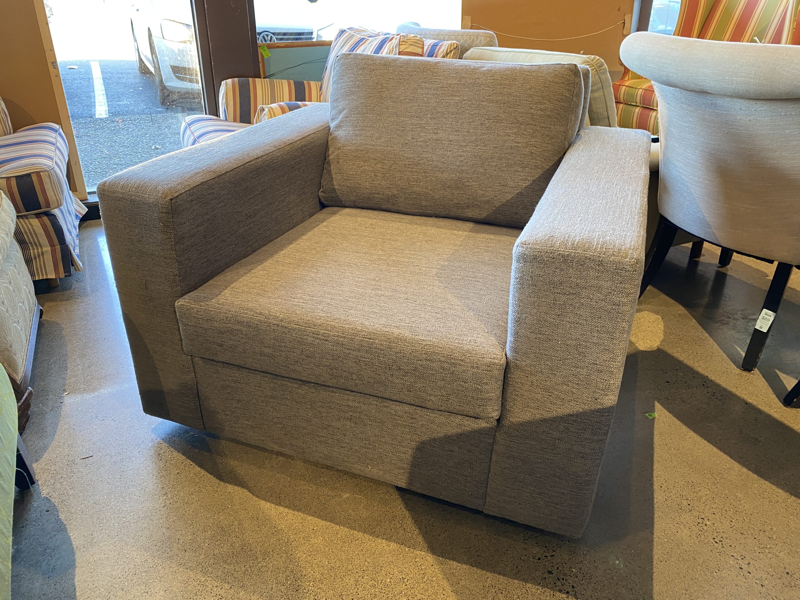 Modern Boxy Grey Swivel Chair