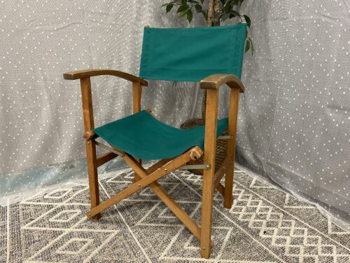 Vintage Wooden Camp Chair with Teal Seat