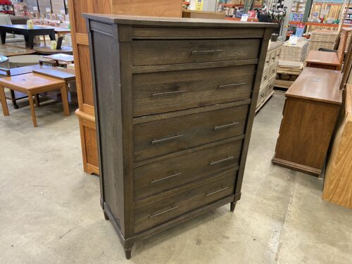 WALTER OF WABASH  Walnut Finish Wooden 5 Drawer Dresser with Sleek Metal Pulls