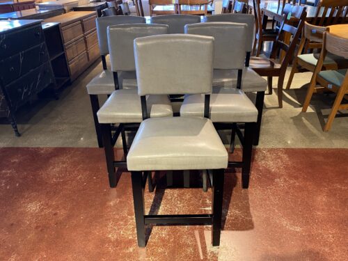 Gray On Black Leather Dining Chairs (Set of 6 Chairs )