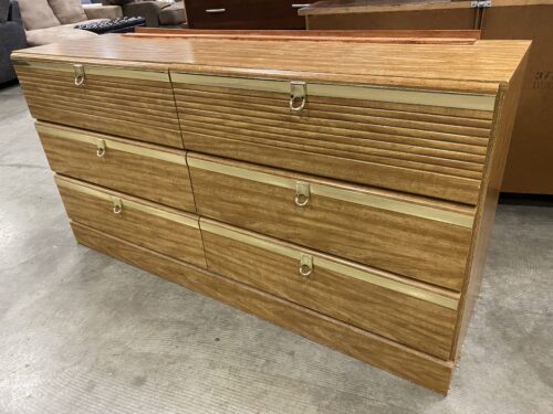 6 Drawer Lowboy Dresser with Reeded Drawer Fronts and Urnique Gold Tone Pulls