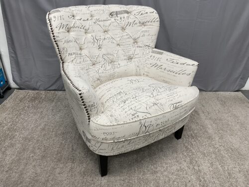 Beige Parisian Themed Upholstered Tufted Arm Chair w/ Nailhead Trim