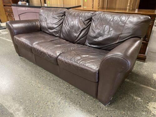 NATUZZI Chocolate Leather Roll Arm Sofa