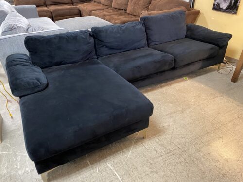 Black Velvet Sectional w/ Chaise Lounger