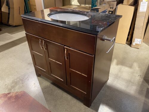 Black Top Bathroom Vanity with 3 Doors