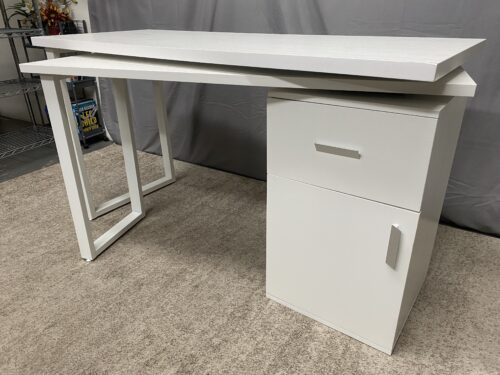 White Convertible 2 Level Desk w/ Cabinet