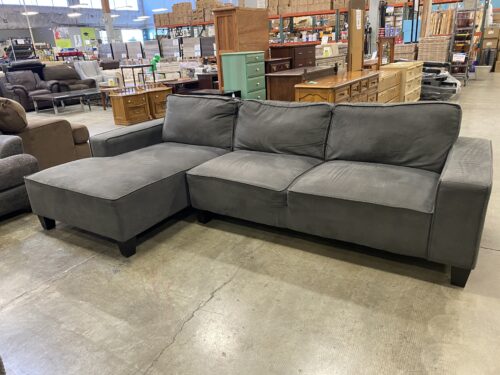 Dark Grey Square Arm 2 Piece L-Shaped Sectional Sofa with Dark Wooden Feet