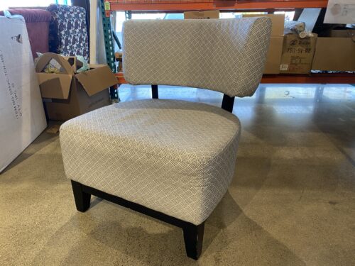 Gray Geometric Pattern Slipper Chair with Dark Wood Legs