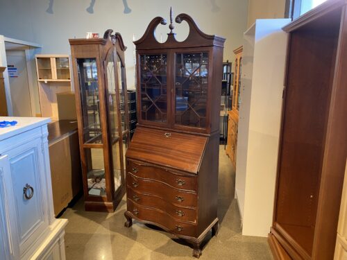 Vintage Serpentine Secretary Desk with Hutch Top