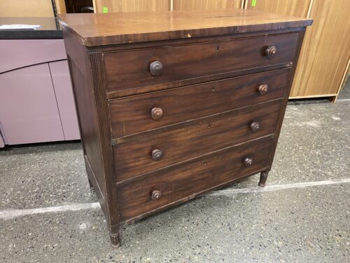 Vintage Dark Brown Wood Low 4-Drawer Dresser