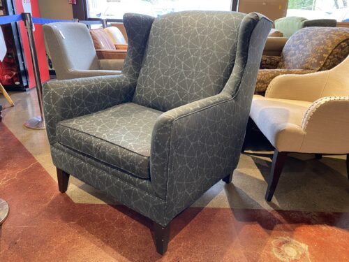 Transitional Style Java Blue Wingback Chair with Dotted Pattern