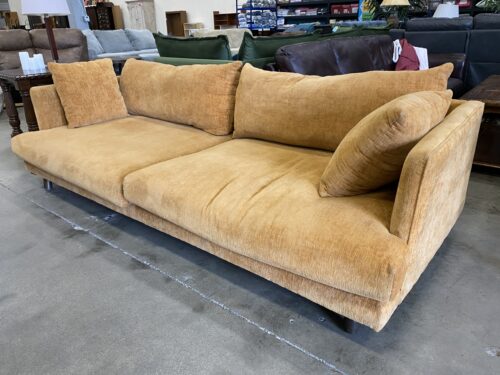 Orange Creamsicle Low Back High Arm Sofa with Round Wooden Feet