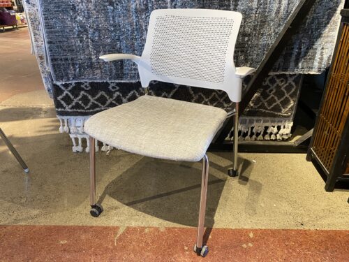 NEW! GLOBAL FURNITURE  Stream Series White Armchair with Chrome Base and Gray Cushion