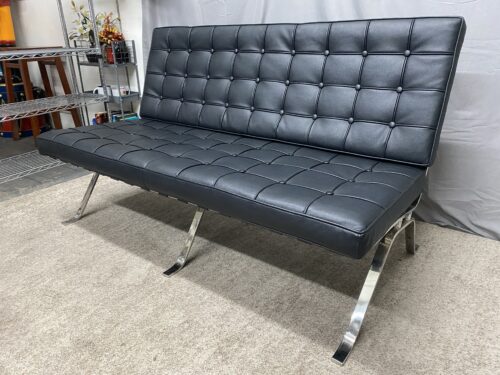 Modern Black & Chrome Tufted Armless Loveseat