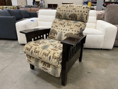 Mission Style Push-to-Recline Armchair with Bear and Elk Lodge Upholstery