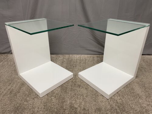Modern White & Glass C-Shaped Rolling Side Tables (Set of 2)