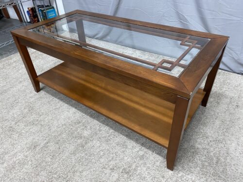 Geometric Rectangular Wood Glass Top Coffee Table