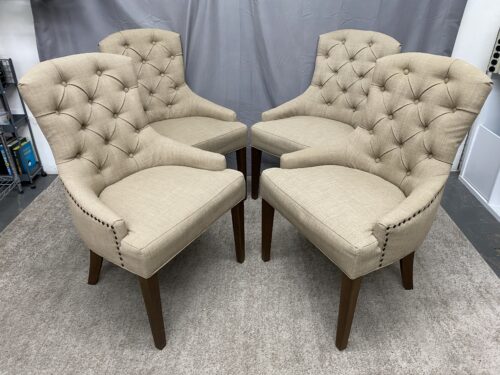 JOFRAN INC Tan Button Tufted Wingback Chairs w/ Nailhead Trim (Set of 4)