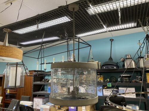 POTTERY BARN Murano Metal & Glass Pendant Light in Zinc