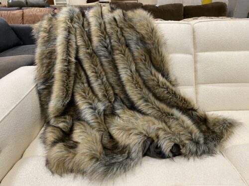 RESTORATION HARDWARE Variegated Brown Fur Illusion Throw Blanket