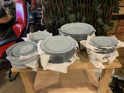 NORITAKE Vintage Fidelity Sky Blue Porcelain China (Set of 53)