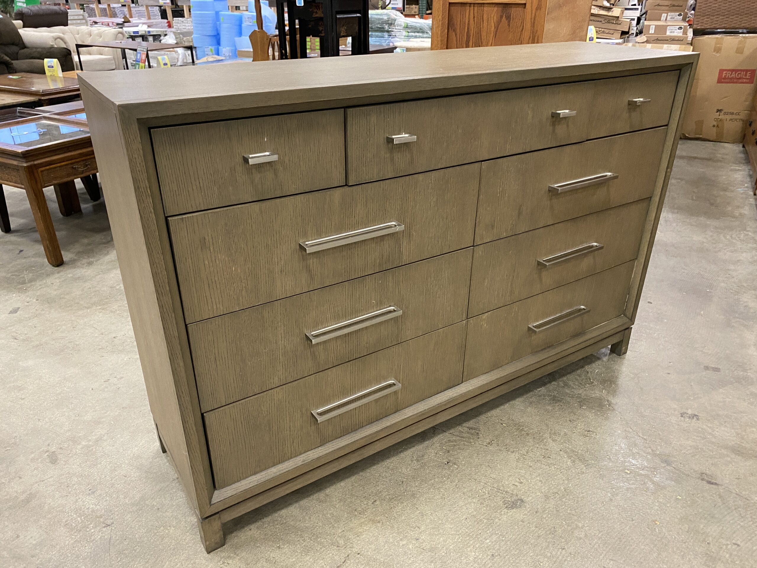 RACHAEL RAY HOME Modern Geige Finish Wooden 9 Drawer Dresser with Sleek Silver Pulls